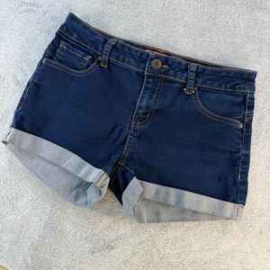 Wax Jean Denim Shorts Women Medium Rolled Cuff Stretch Dark Wash